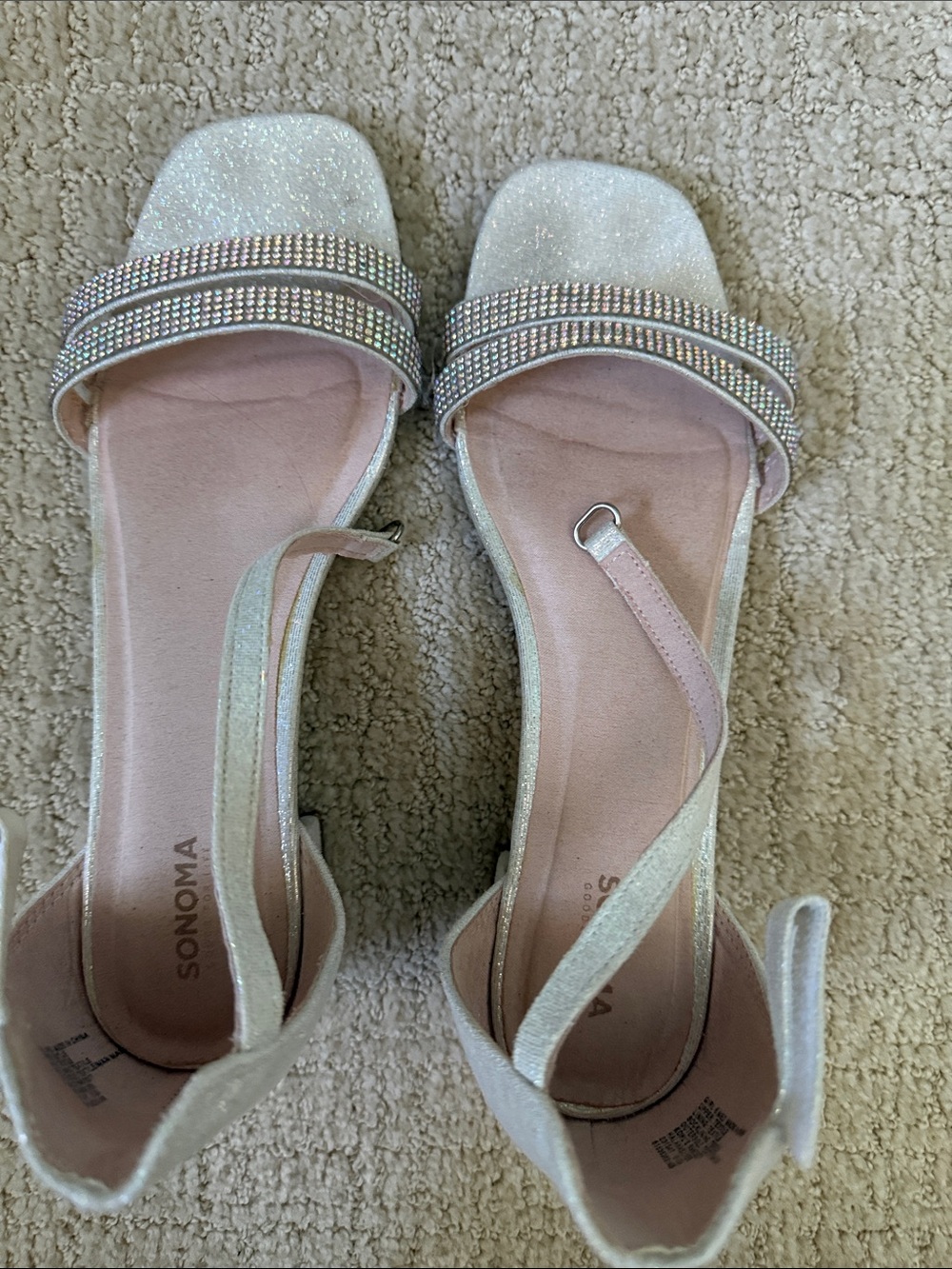 SONOMA Pink and Silver Glitter Ankle-Strap Sandals